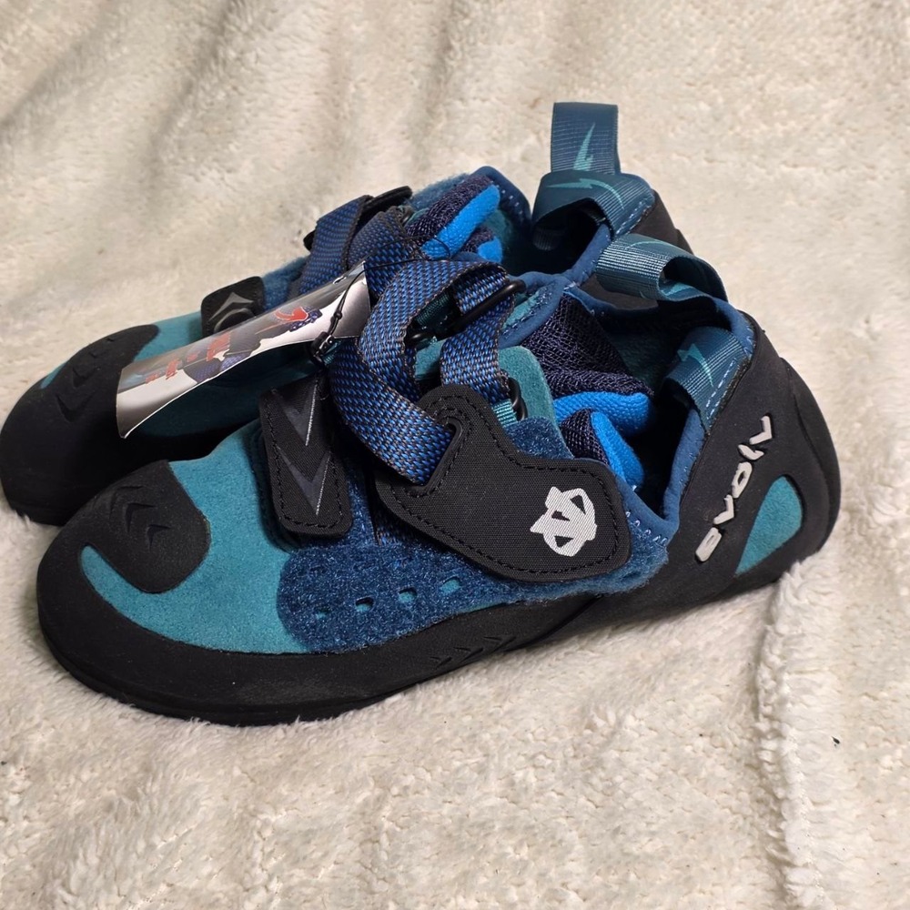 Evolv Kira Climbing Shoes Blue Teal Hook Loop Womens 6.5 Kids 5 EU 37 NEW